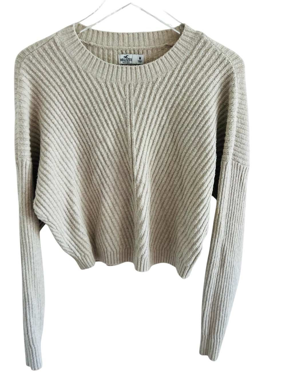 Hollister Diagonal Ribbed Crewneck Sweater — Beige